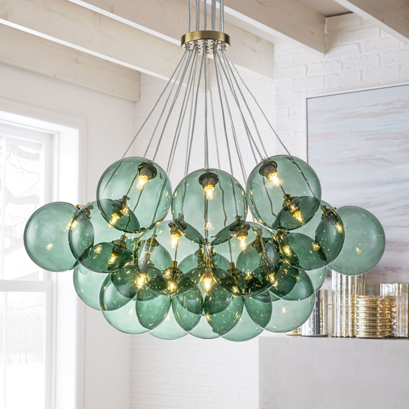 Lustre en verre vert spoutnik moderne à 19 lumières Newtown