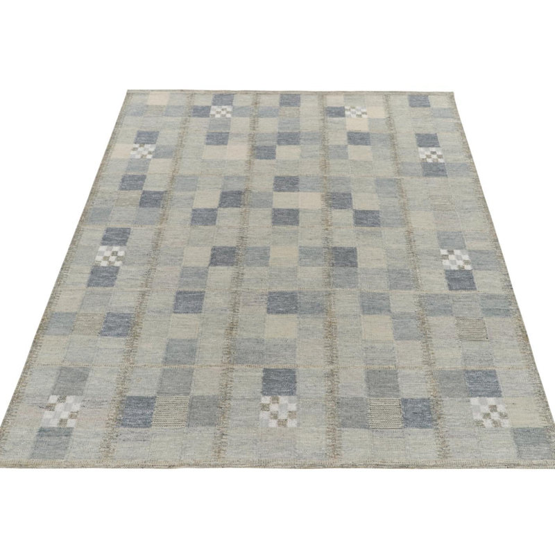 Scandinavian Rug In Blue, Grey Geometric Pattern By Rug & Kilim