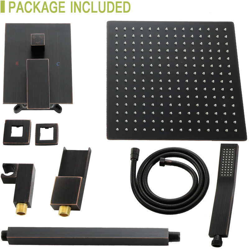 Oil Rubber Bronze Shower With Waterfall Spout & Adjustable Head System Tub Three-Valve Diverter -, Oil Rubbed Bronze