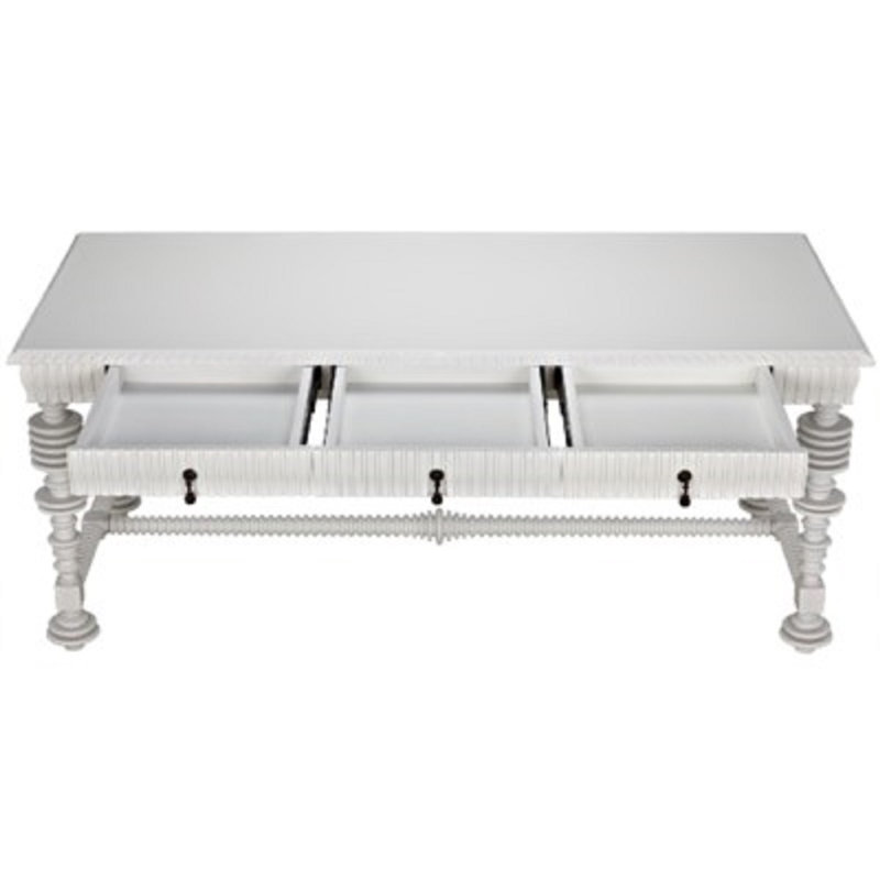 Bureau portugais en bois massif, Blanc uni