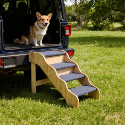 Wood Pet Stairs, 4-Step Dog Stairs for High Beds, Sofa & Cars, 150lbs Load Capacity, Non-Slip Surface, Stable Cat & Dog Step Ladder for Small Medium Large Older Pet Puppy Essentials