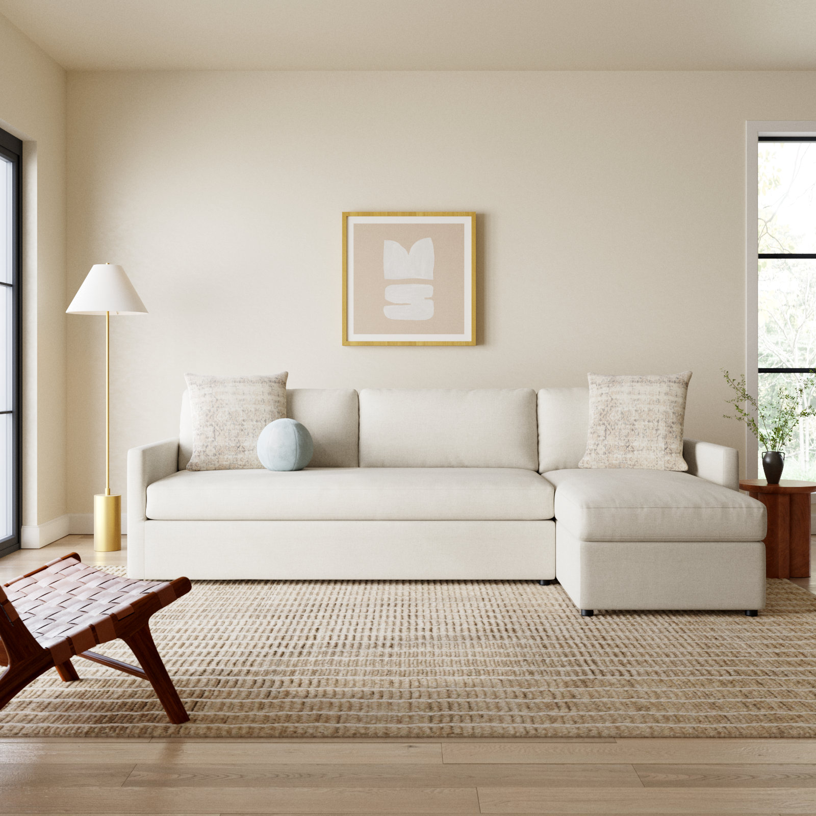 Damari Chaise Sectional, Nomad Snow Crypton® Chenille, Right Hand Facing
