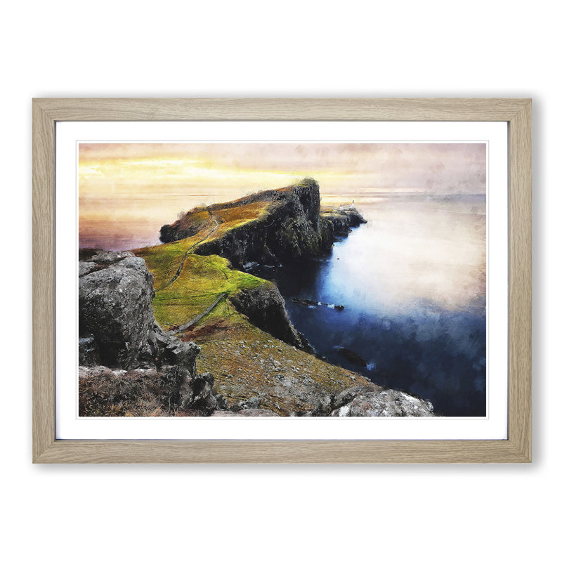 Lighthouse in the Isle of Skye - Picture Frame Photograph Print, 33cm H x 45cm W x 2cm D, Oak Framed