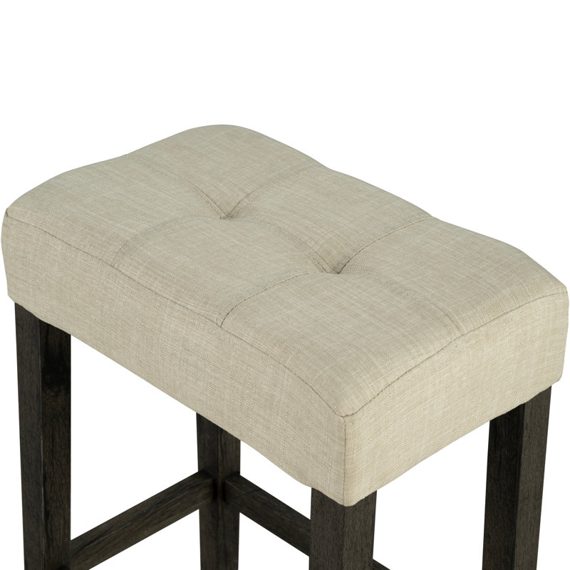 Transitional Bar Table Set With Upholstered Tufted Stools And USB Ports,Set Of 4