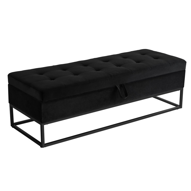 Banc de rangement rembourré en velours Margarete, Noir, noir, noir, noir