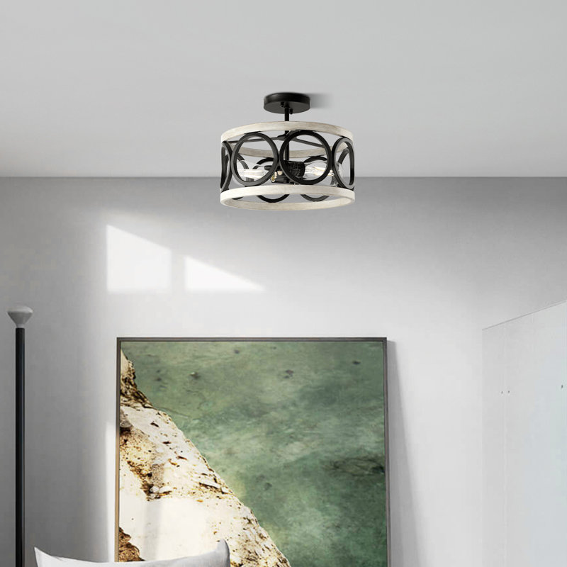 Devids 2 - Light 13'' Black and White Semi Flush Mount