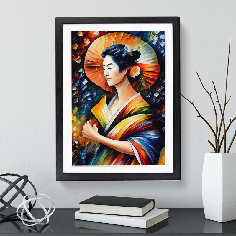 Portrait Of A Geisha No.1 - Single Picture Frame Painting, Black Framed, 64cm H x 46cm W x 2cm D