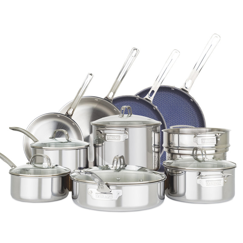 Batterie de cuisine en acier inoxydable 15 pièces 3 plis Viking