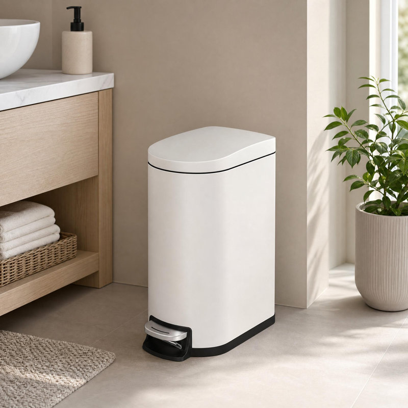 Poubelle de salle de bain 1,6 gallon avec seau intérieur amovible, Blanc