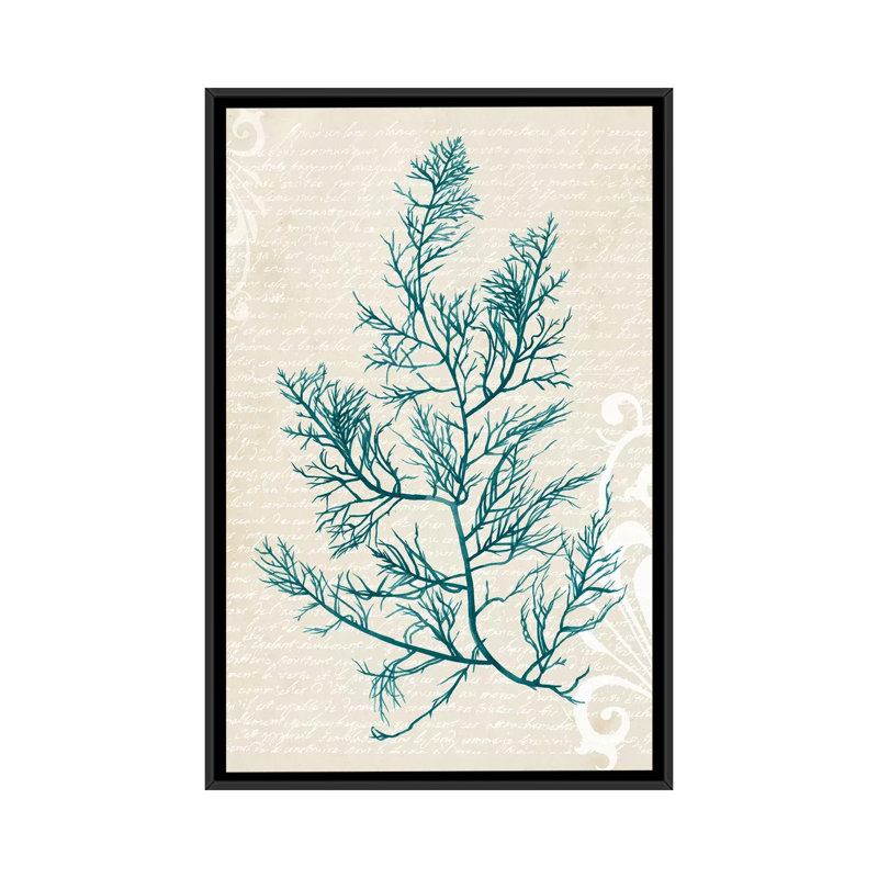 «Teal Seaweed I», impression sur toile, H 26 po x l 18 po x P 1,5 po, Toile avec cadre flottant noir, Pas de tapis