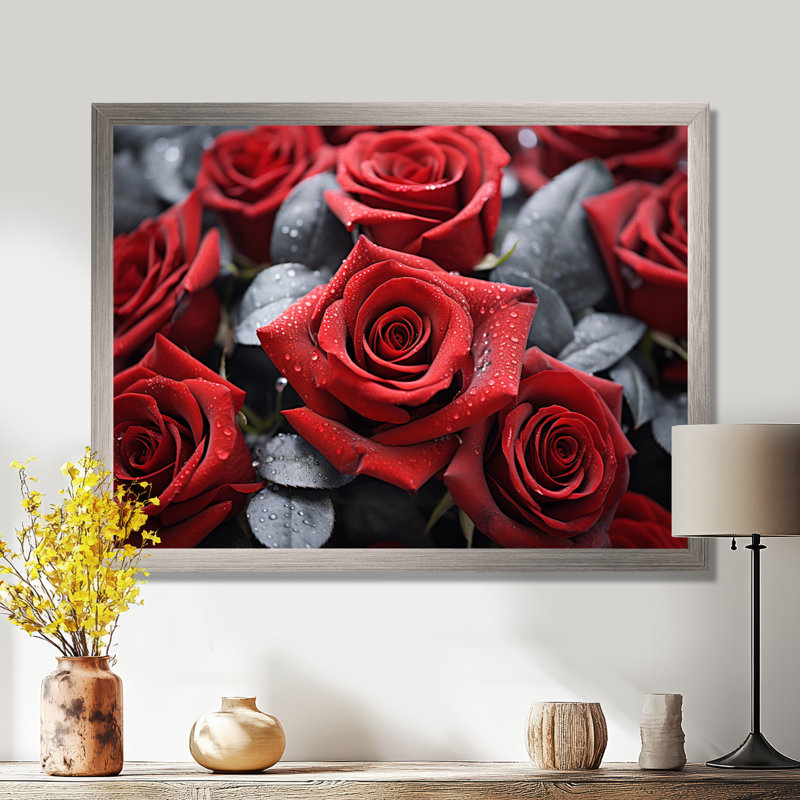 «Red Grey Rose Eernal Beauty - Roses», art mural sur toile, H 16 po x l 32 po x P 1 po, Toile tendue