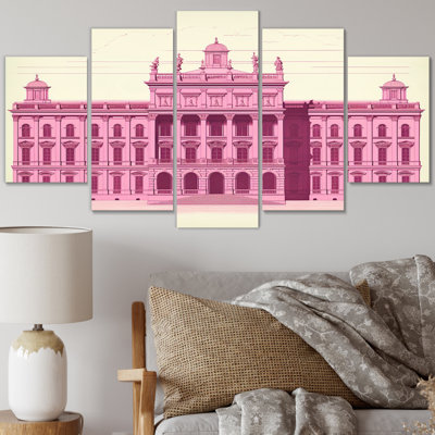 «Pink Blueprint of Classical London II» - décoration murale City London - 5 panneaux