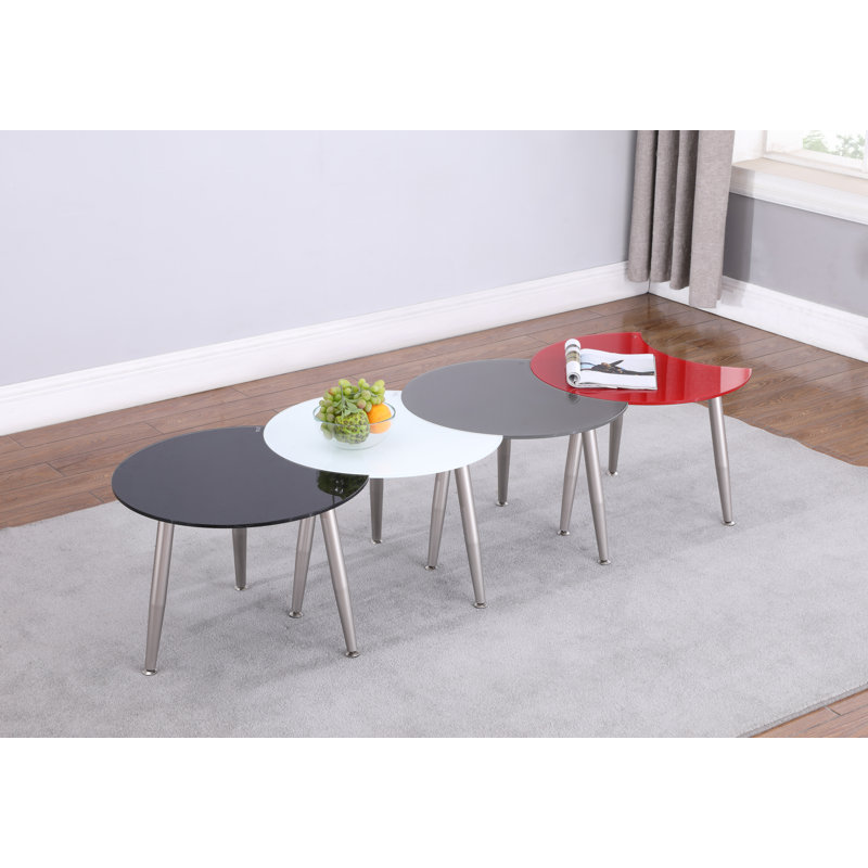 Weronika Contemporary Shaped-Top Glass Cocktail Table, Red