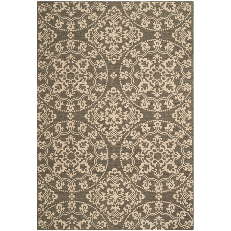 Grey and Natural Floral Cotton 4' x 6' Handmade Rug