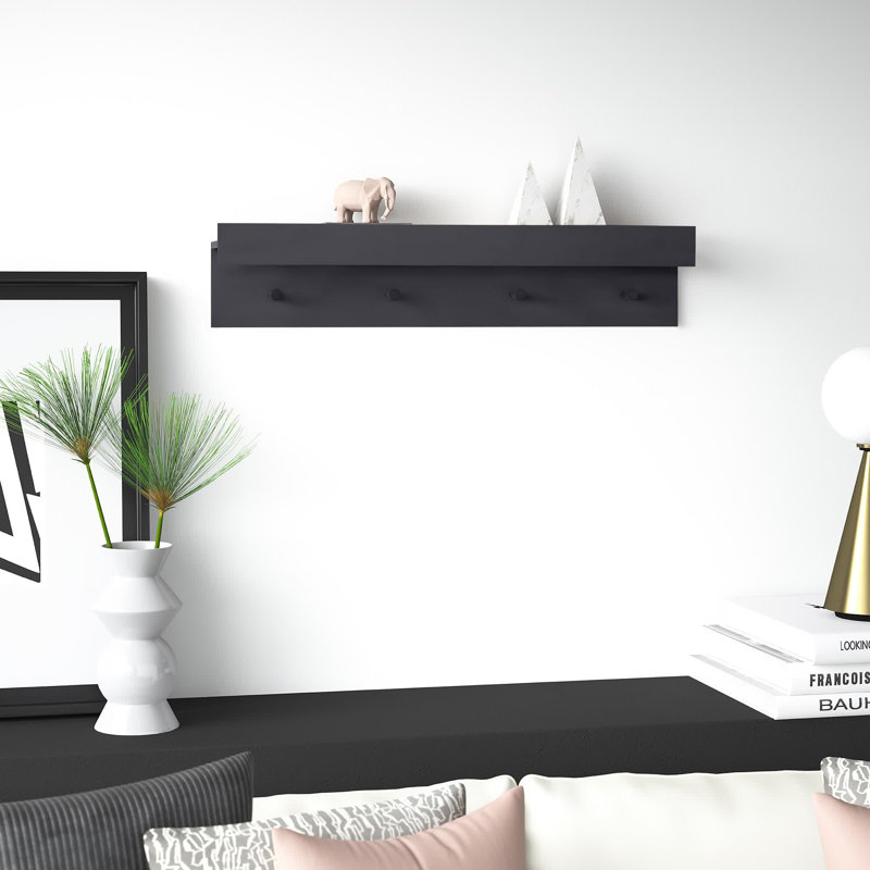 Creager Accent Shelf with Hooks, Black