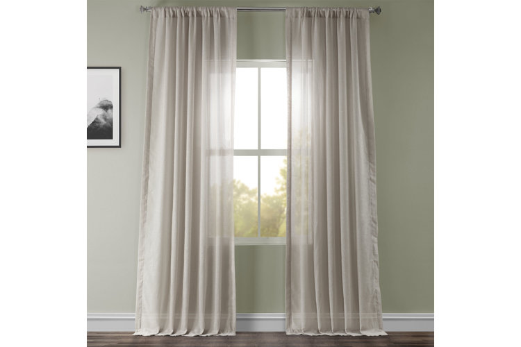 Cris Solid Faux Linen Sheer Rod Pocket Curtain Panel