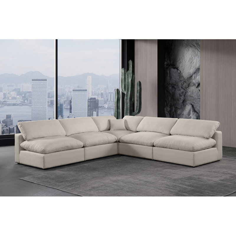Ismayil Upholstered L-Shaped Sectional Reversible, Beige Linen Textured Fabric