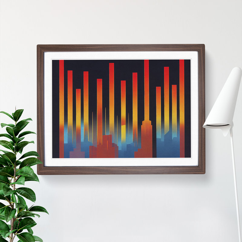 Joyous Abstract City Skyline - Framed Print, 46cm H x 64cm W x 2cm D, Walnut