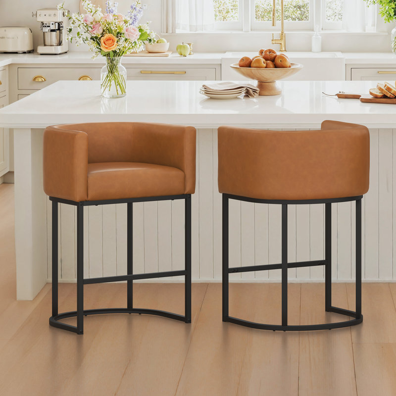 Tabouret de comptoir moderne avec structure en métal, Noir, Brun jaunâtre