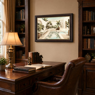 Art mural antique sur toile encadré doré pour le salon, la chambre à coucher, le bureau ou le vestibule - Décoration murale décorative avec oasis tropicale