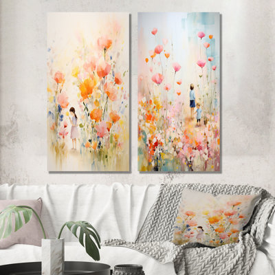 Ensemble de salon Whimsical Kids Floral Haven I - Art mural pour enfants, ensemble de 2