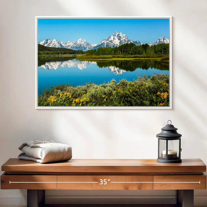 Réflexions du lac Grand Teton, Cadre flottant blanc, 25 po x 17 po