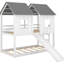 Lit superposé simple au-dessus d'une maison avec fenêtres et glissade - Fabriqué en matériaux solides pour une longue durée de vie en bois