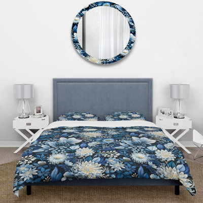 Literie russe, fleurs bleues et blanches I Bedding