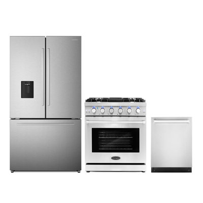 Cosmo 3 Piece Kitchen Appliance Package with French Door Refrigerator , 30'' Gas Freestanding Range , Built-In Dishwasher -  COS-3PKG-329