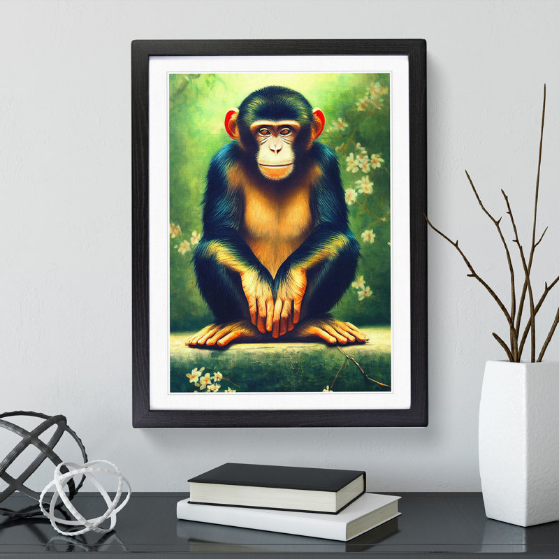 XV1022-3762X Resting Monkey - Print, Black Framed, 66cm H x 48cm W, White