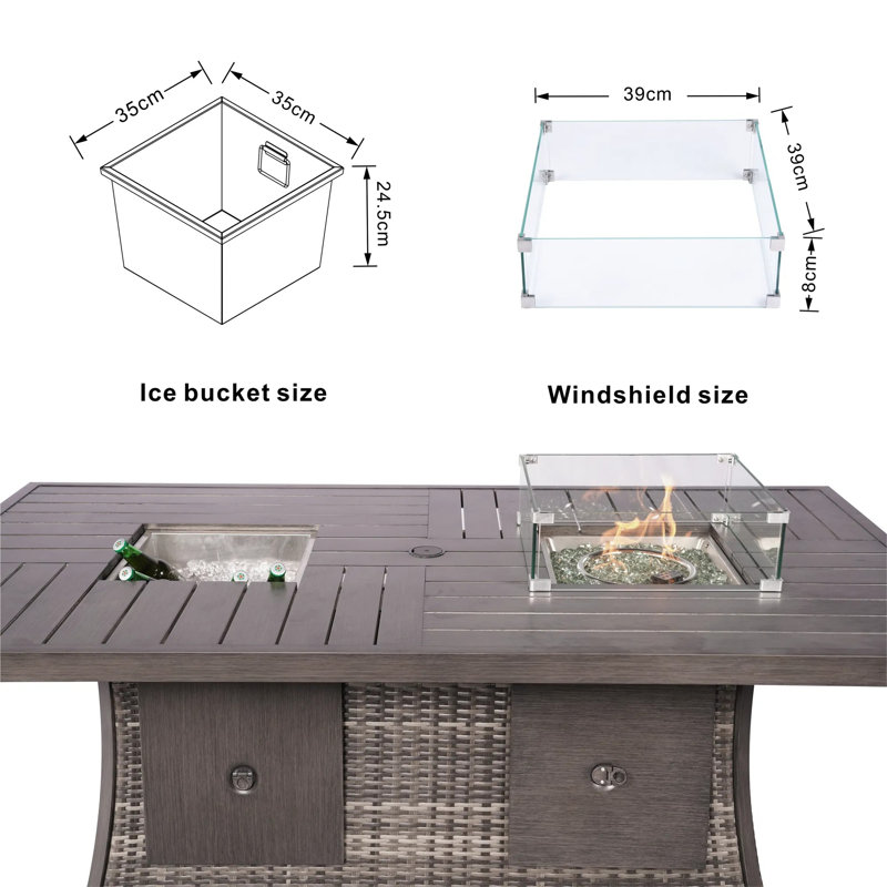 Ensemble de conversation pour foyer d'extérieur 7 pièces, osier en PVC et acier, 7 pièces (1 canapé trois places + 1 canapé double + 2 canapés simples + 1 table foyer + 1 table d'appoint + 1 table basse), ensemble modulaire d'extérieur