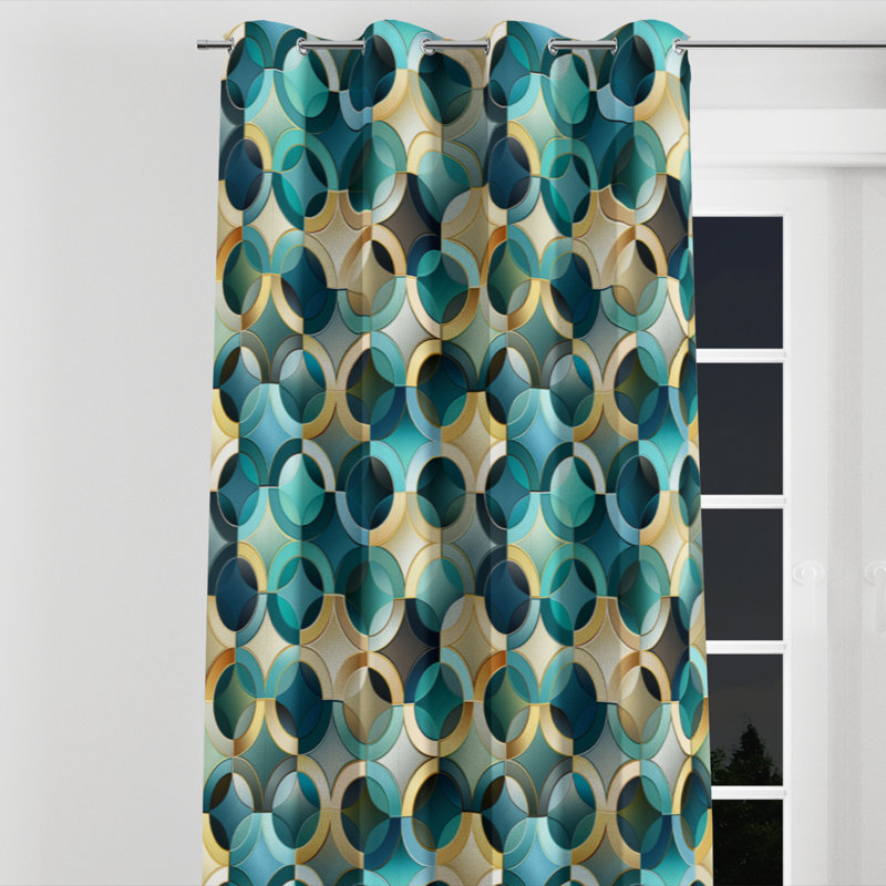 Carreaux géométriques modernes bleu sarcelle et doré - rideau à œillets occultant moderne - 1 panneau, L 52 po x L 108 po