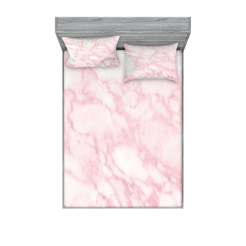 Ambesonne Marble Print Fitted Sheet & Pillow Sham Pale Pink, California King Sheet Set + 5 Additional Pieces