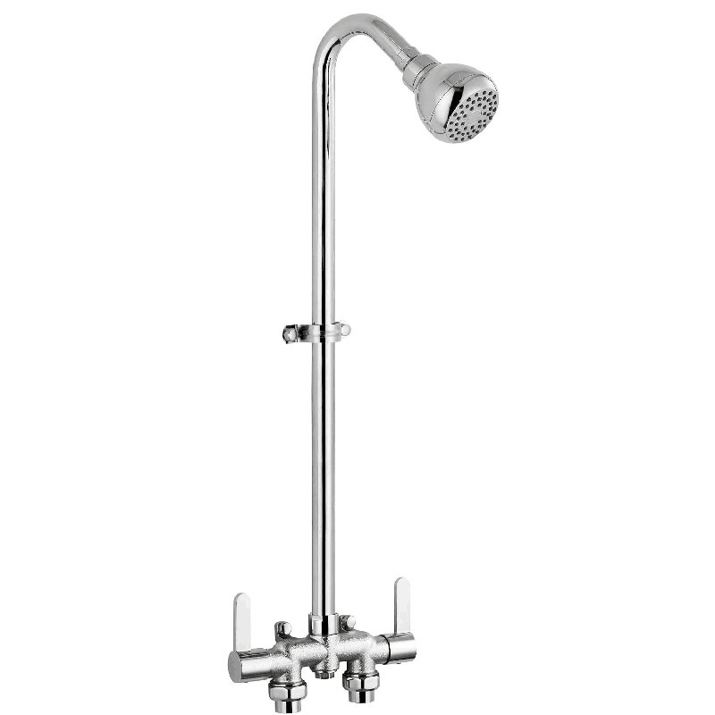 Trousse de douche extérieure, entraxe de 7,6 cm, 2 poignées, tuyauterie chromée en acier inoxydable SUS304, commande d'eau chaude et froide à double poignée, entrées réversibles