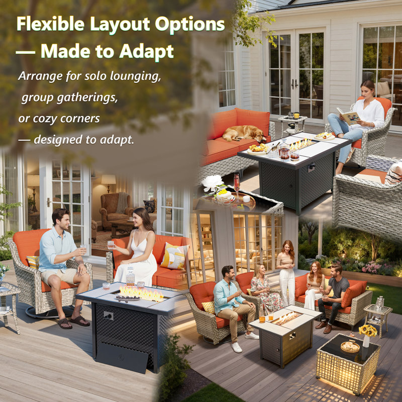 Ensemble de meubles de jardin d'extérieur 5 pièces avec canapé modulaire en osier et table basse éclairée Sorella, ensemble de conversation de patio moderne pour porche, terrasse et cour arrière