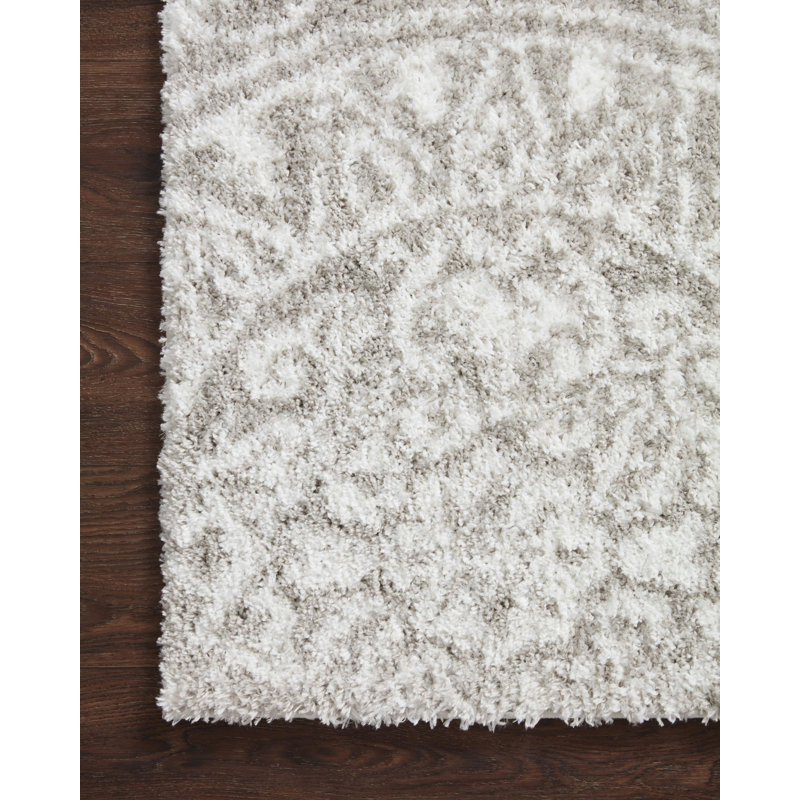 Tapis gris / blanc à poils longs Hudnall, Carré 18 po