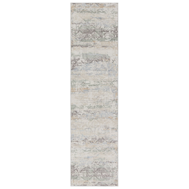 Tapis ivoire / vert / or Maranto, Tapis de couloir 2 pi 6 po x 10 pi