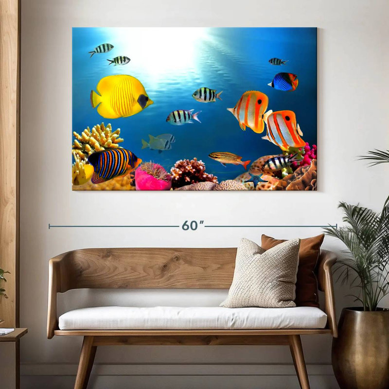 Poissons tropicaux et coraux, H 34 po x l 51 po