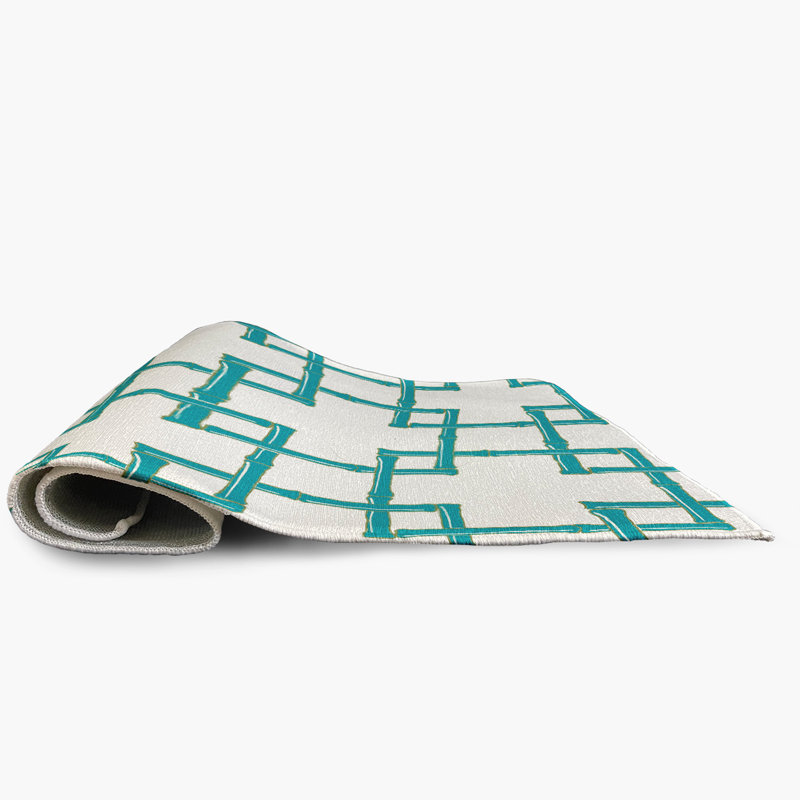 Tapis géométrique en chenille tissé à la machine bleu explorateur / gris clair, Rectangle 2 pi x 3 pi
