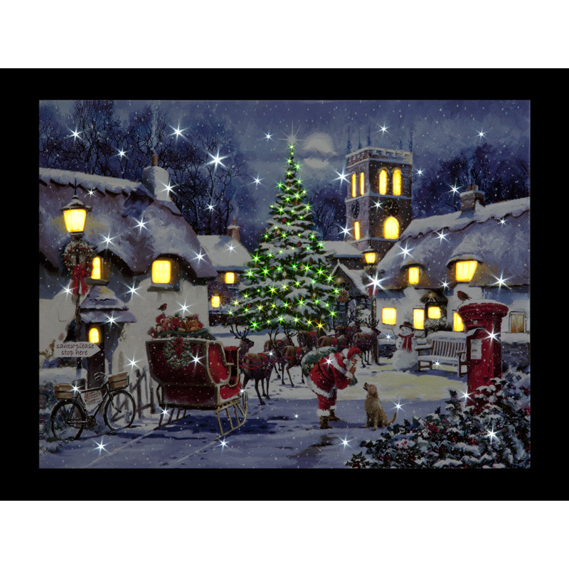 Santa And Village - No Frame Print on Canvas