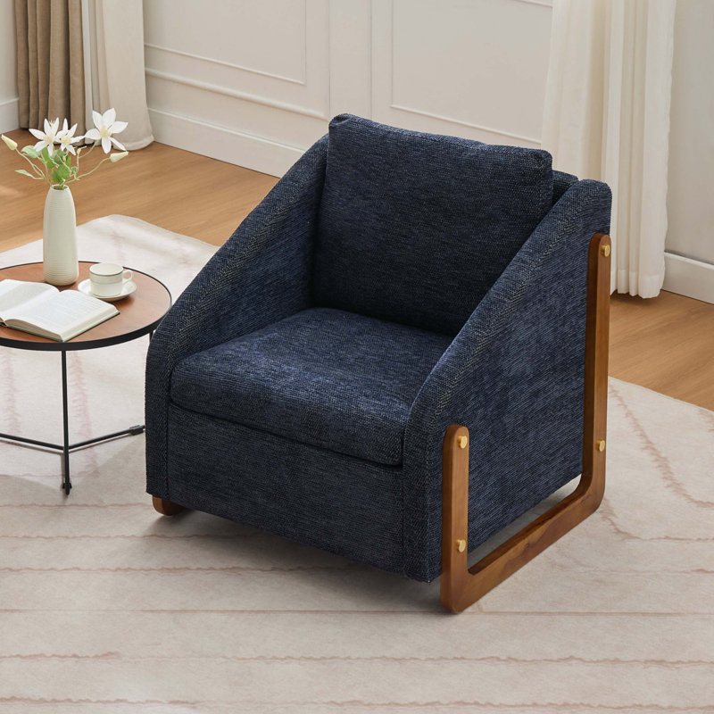 Fauteuil en tissu d'ameublement Chenille, Bleu
