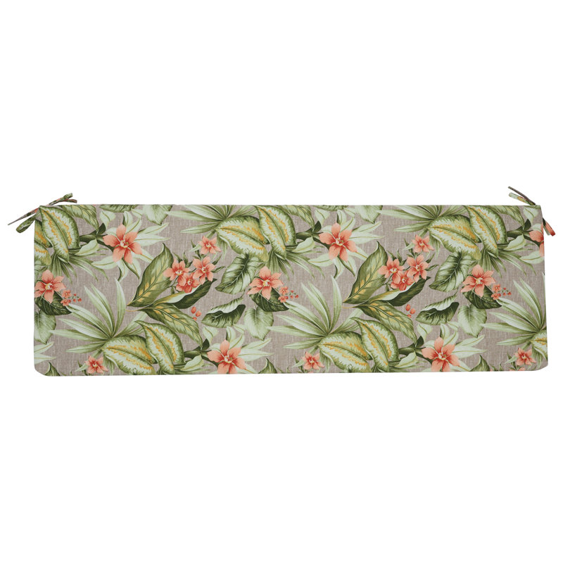 Outdoor Bench Cushion, 63" W x 19" D, Tan/Pink/Tahiti Sunrise Floral