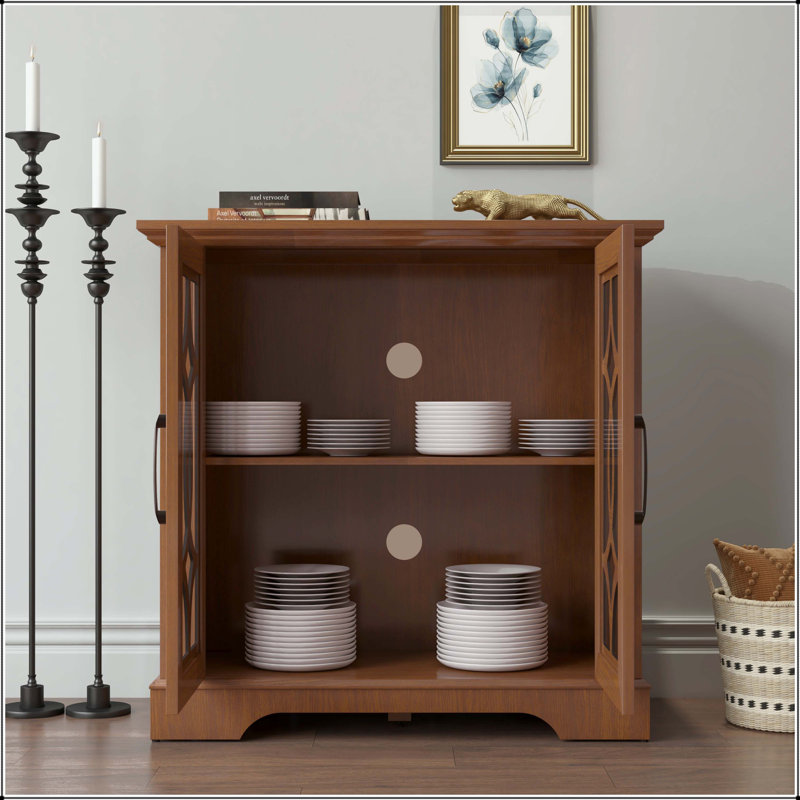 Sideboard with Tempered Glass Doors and Adjustable Shelf