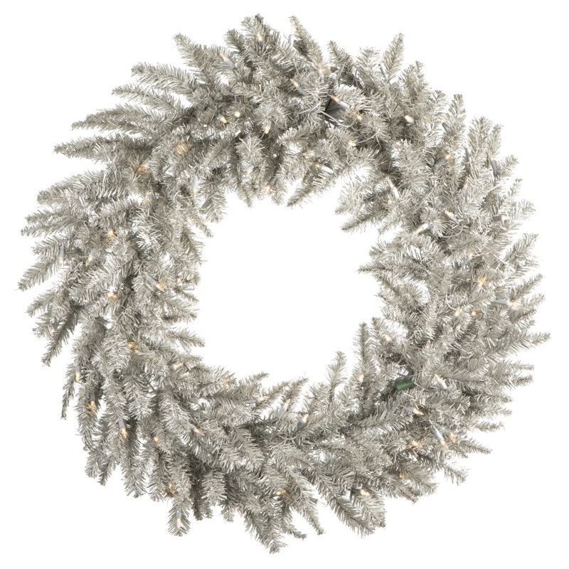 Couronne de sapin artificielle en PVC, H 36 po x l 36 po x P 5 po, Argent argent, Oui