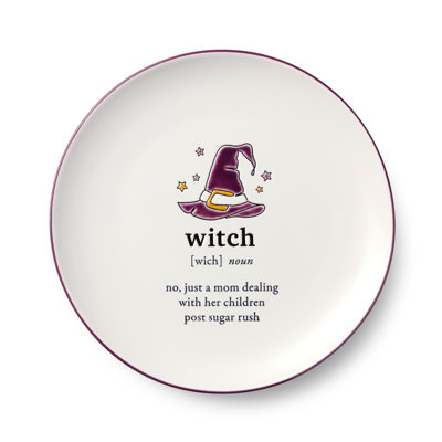 Assiettes à salade d'Halloween - quatre assiettes en grès assorties de 8,25 pouces dans des définitions de mots d'Halloween spirituelles, pour l'hôte d'Halloween qui comprend la blague.