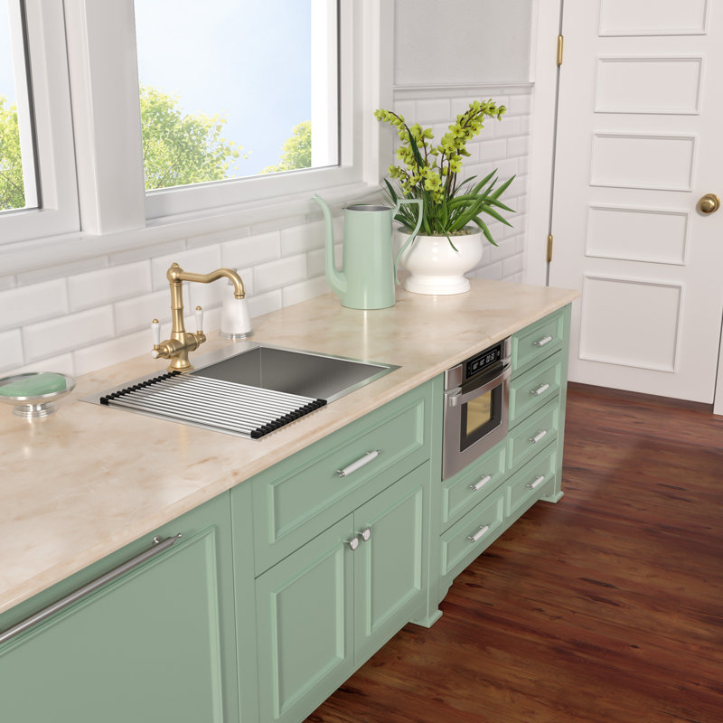 25" L x 22" W Drop-In Kitchen Bar Sink Handmade Single Bowl 16 Gauge Stainless Steel Topmount Kitchen Sink with Two Faucet Holes