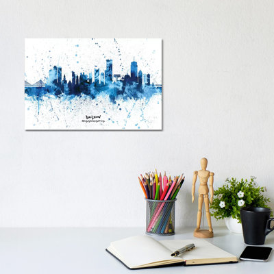 Boston Massachusetts Skyline Splash Blue by Michael Tompsett - Wrapped Canvas Print