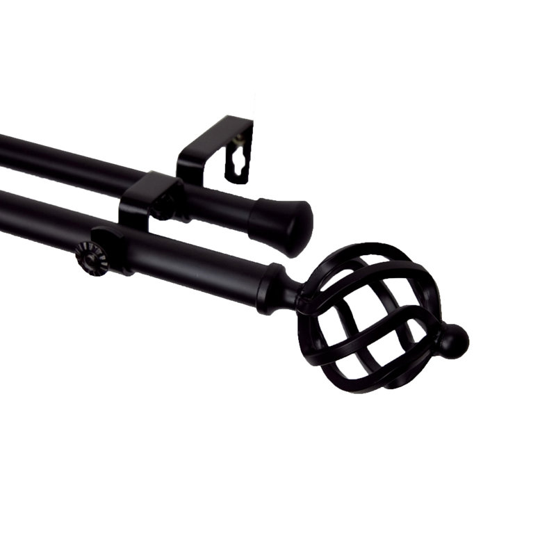 Tringle à rideaux double réglable 0,81 po Asuka, l 120 po à 170 po, Noir