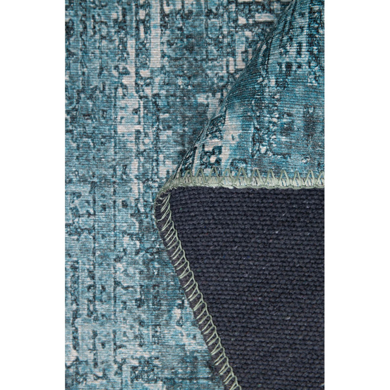 Tapis décoratif bleu à motif tissé rétro, Rectangle 6 pi 11 po x 10 pi 3 po