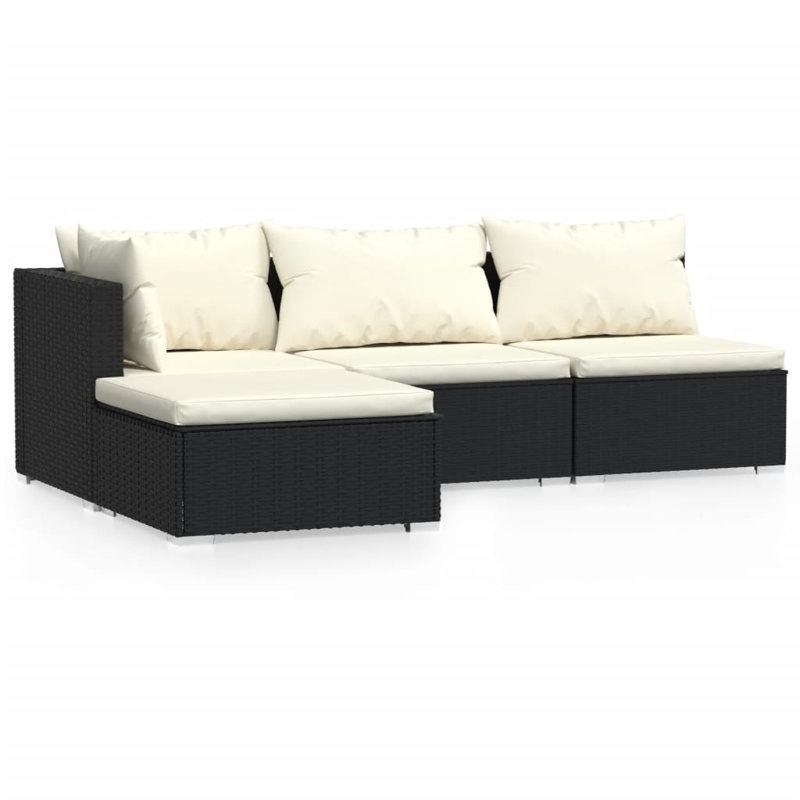 Ensemble de salon de jardin en rotin PE, Coussin beige, structure noire